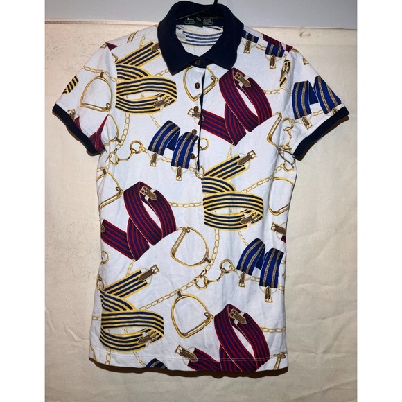 Lauren Active Other - LRL Ralph Lauren M Active Polo Shirt Women Short Sleeve White Gold Equestrian A5